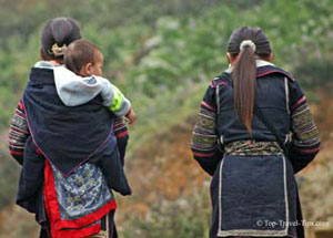 Two women travelling with baby in Sapa Vietnam