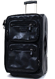 Black colored upright leather luggage