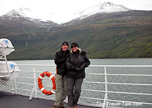 Asa Gislason and her husband Birgir Asa Gislason and her husband onboard wildlife cruise ship