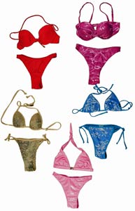 Sample of five different types of ladies bikinis