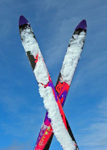 Pair of skis on sunny day