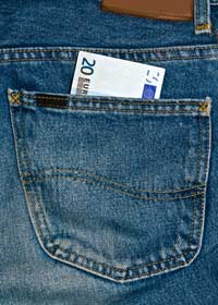 20 euros note sticking out of jeans back pocket