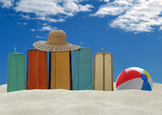 Travel accessories - suitcases, hat and beach ball