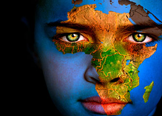 Travel tips - The African continent with face imposed over it