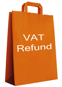 Yellow paper bag with VAT Refund printed on it