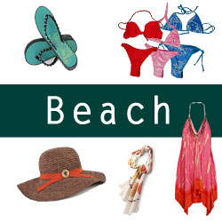 Selection of beach clothes and gear on Amazon