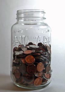Small coins in a jar