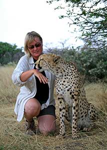 Asa Gislason with cheetah in Namibia